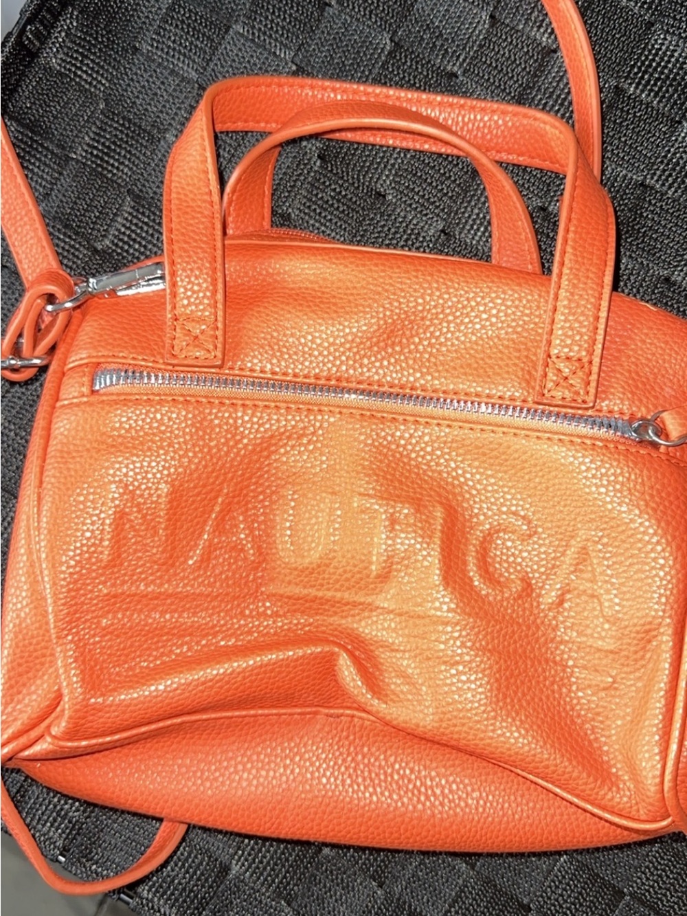 Nautica Orange Pebbled Leather Handbag with Crossbody Strap